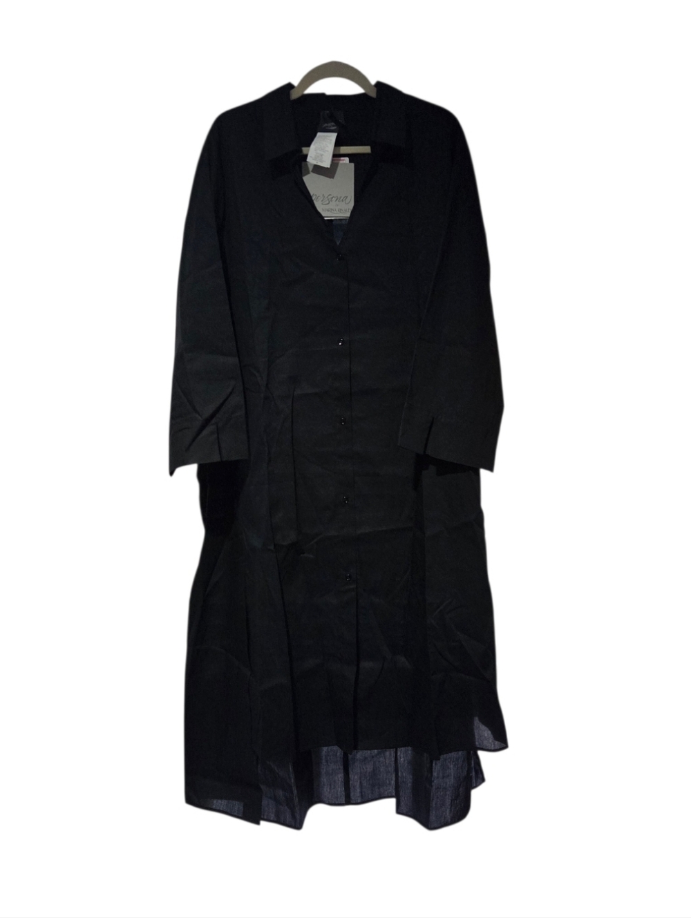 Marina Rinaldi Persona Maxi Black 3/4 Sleeve Shirt Dress Button Front Size 22W